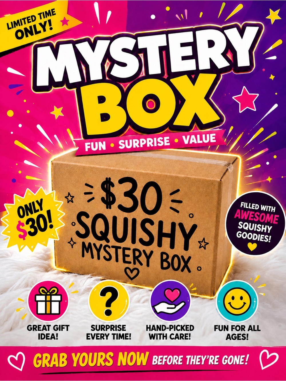 🛍🧸 Mystery Squishy Box - 3-5 PIECE Surprise Pack🛍🧸